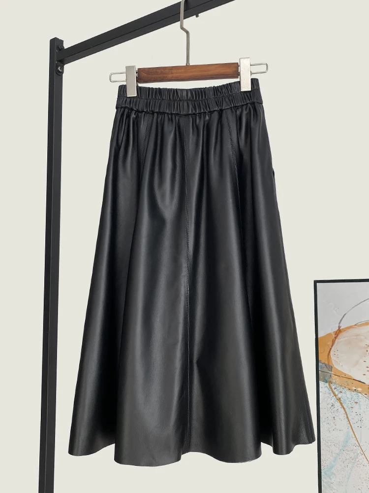 Winter New High Quality Genuine Real Leather Sheepskin Skirt Women's Fashion Mid-Length Loose Waist