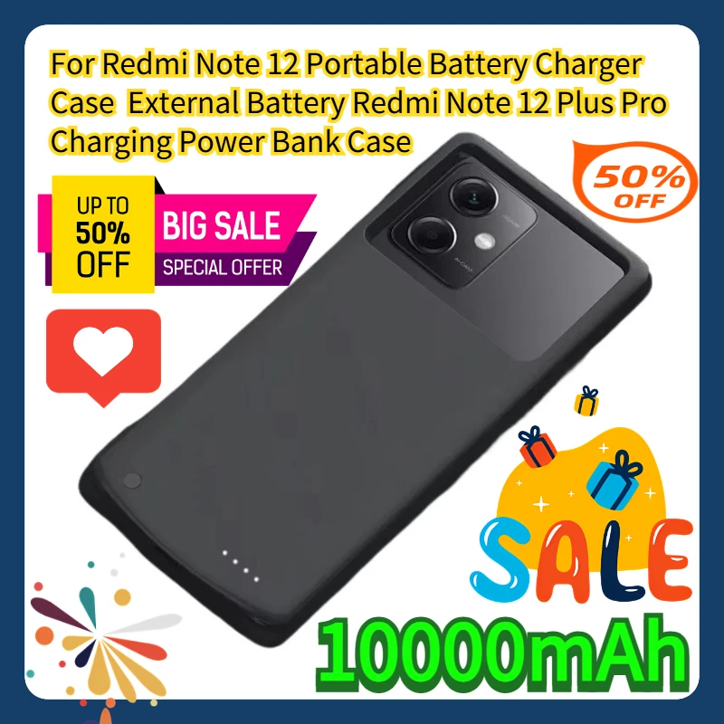 

For Redmi Note 12 Portable Battery Charger Case External Battery Redmi Note 12 Plus Pro Charging Power Bank Case