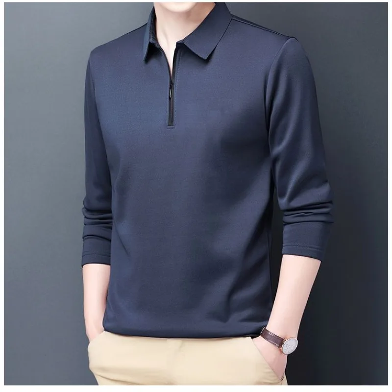 Half Zip Men's Spring and Autumn Fashion Splicing Solid Color Pullover Collar T-shirt Loose Casual Versatile Slim Fit POLO Shirt