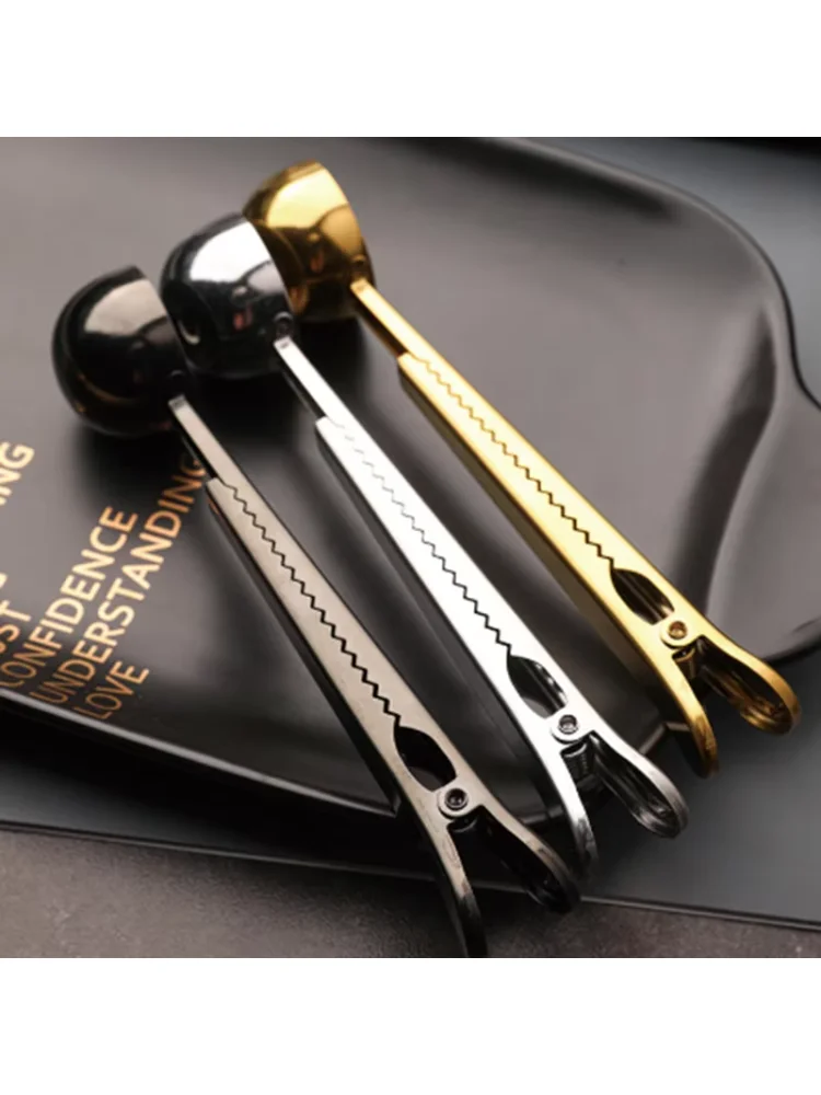 1Pcs Multifunction Stainless Steel Coffee Scoop with Clip Coffee Tea Measuring Scoop 1Cup Ground Coffee Measuring Scoop Spoons