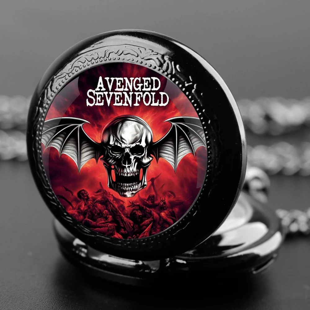 Avenged Sevenfold Design Стеклянный купол Кварцевые карманные часы Ожерелье Мужчины Женщины Уникальные ювелирные изделия Подвеска Аксессуары на день рождения Подарок