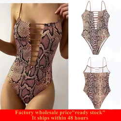 Women Sexy Bikini Women Wrap Bikini Set Tight Snake Skin Printing Hollow Rope Arrangement Swimsuit