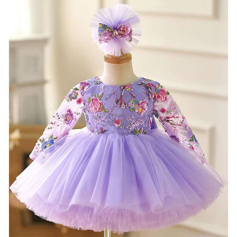 

Naturally fluffy girl dress birthday dance party sequin dress graduation banquet Big bow evening dress girls Wedding dresses