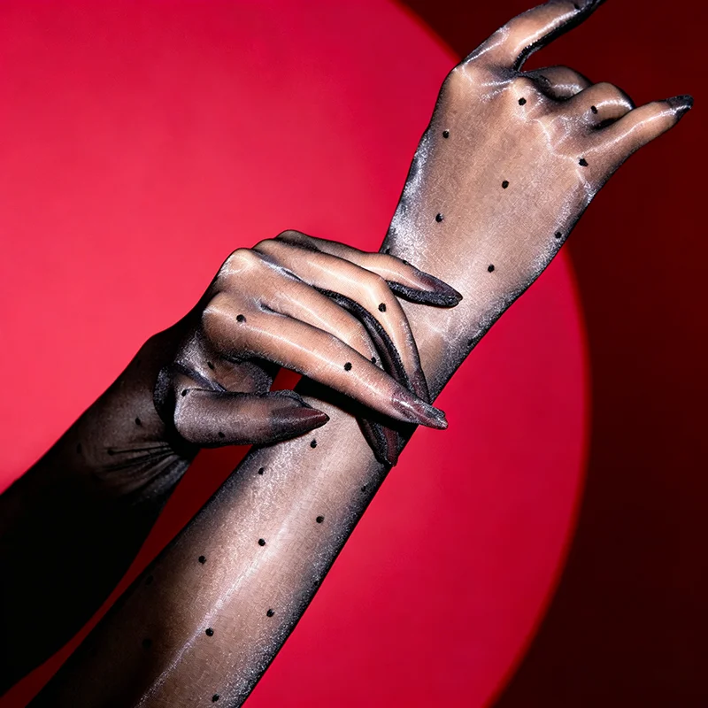 Modische Retro Aurora Dot Öl-Glanz Glänzende Dünne Damen Sexy Fünf-Finger Lange Handschuhe Hochzeit Party Elastische Enge Strümpfe Fäustlinge – Detail 1