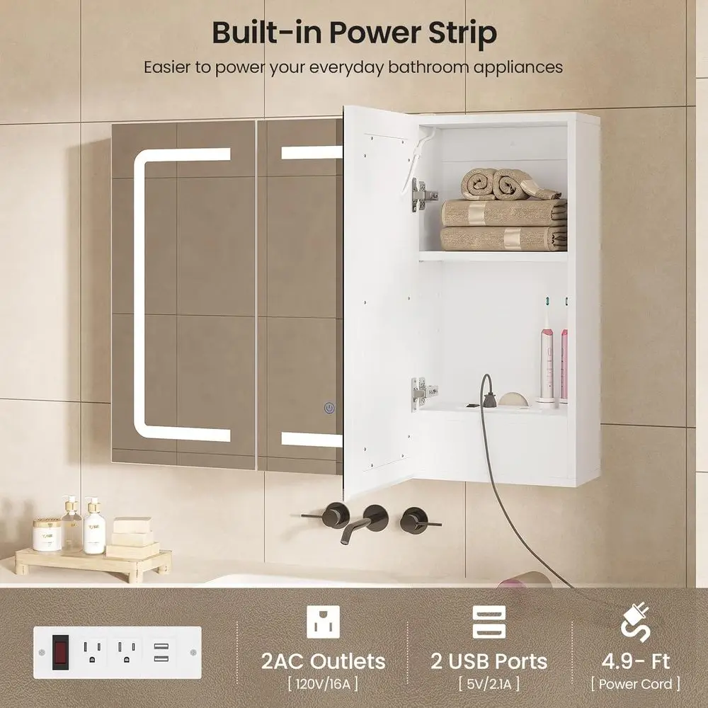 Medicine Cabinet Organizer with Mirror, Lighted Bathroom Medicine Cabinet with Storage, 3 DoBathroom Wall Cabinet with LED Light view 6