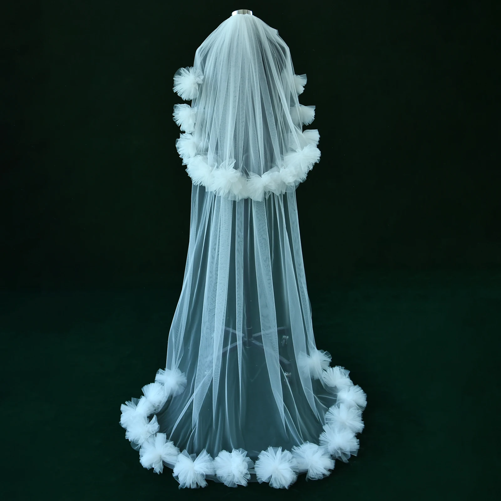 Long Wedding Veil 3D Flowers Bridal Veils 1 Tiers Petal Edge Cathedral Soft Tulle Wedding Ceremony Accessories for Bride M136