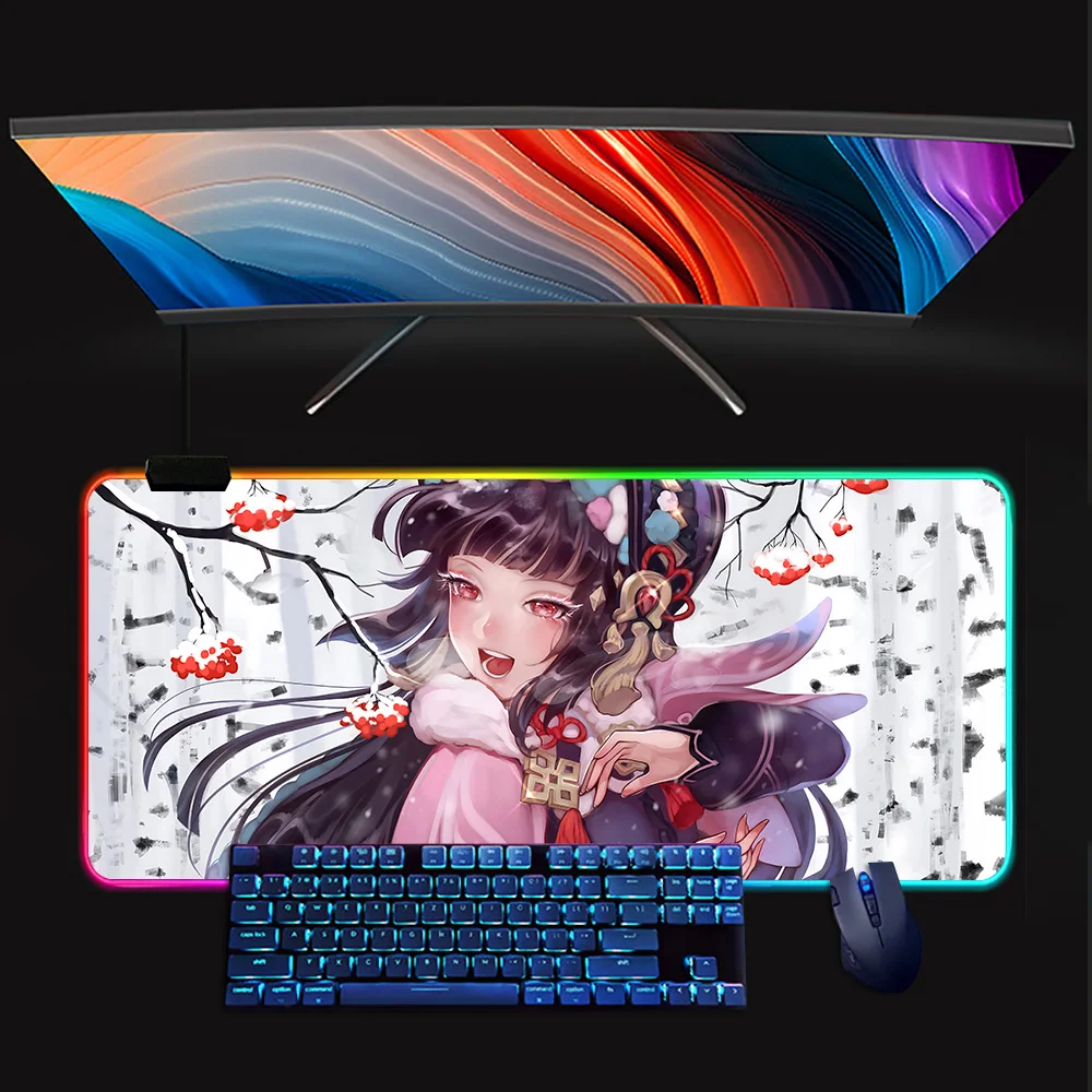 Yun Jin Genshin Impac RGB Pc Gamer Teclado Mouse Pad Mousepad LED Brilhante Mouse Pads Borracha Gaming Computer Mausepad