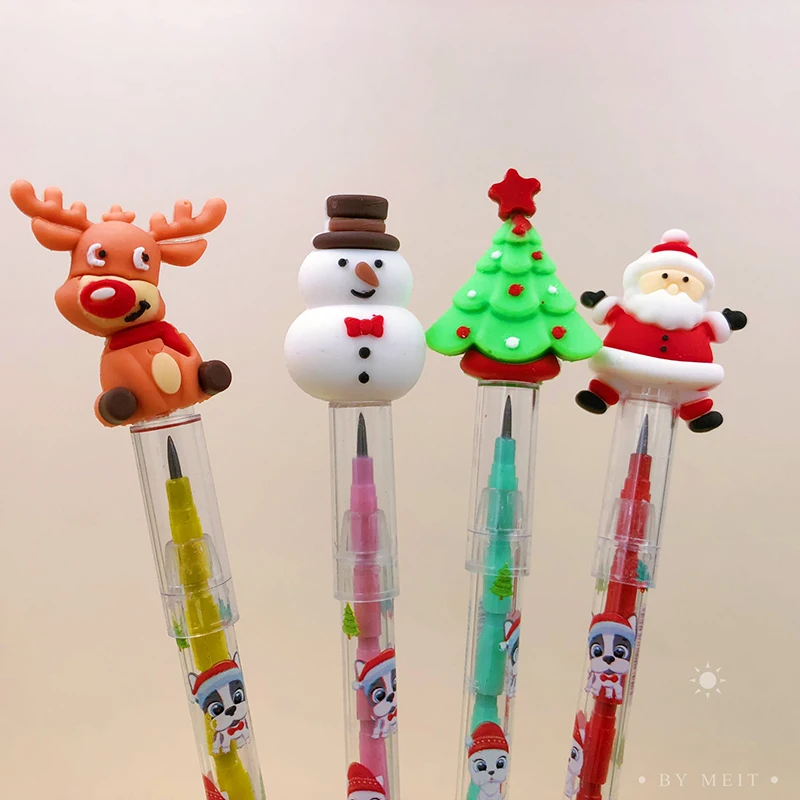 48PCS christmas Pencil Santa Claus Elk Silicone Bullet extensible pencil Student Writing Stationery School Supplies wholesale image 4
