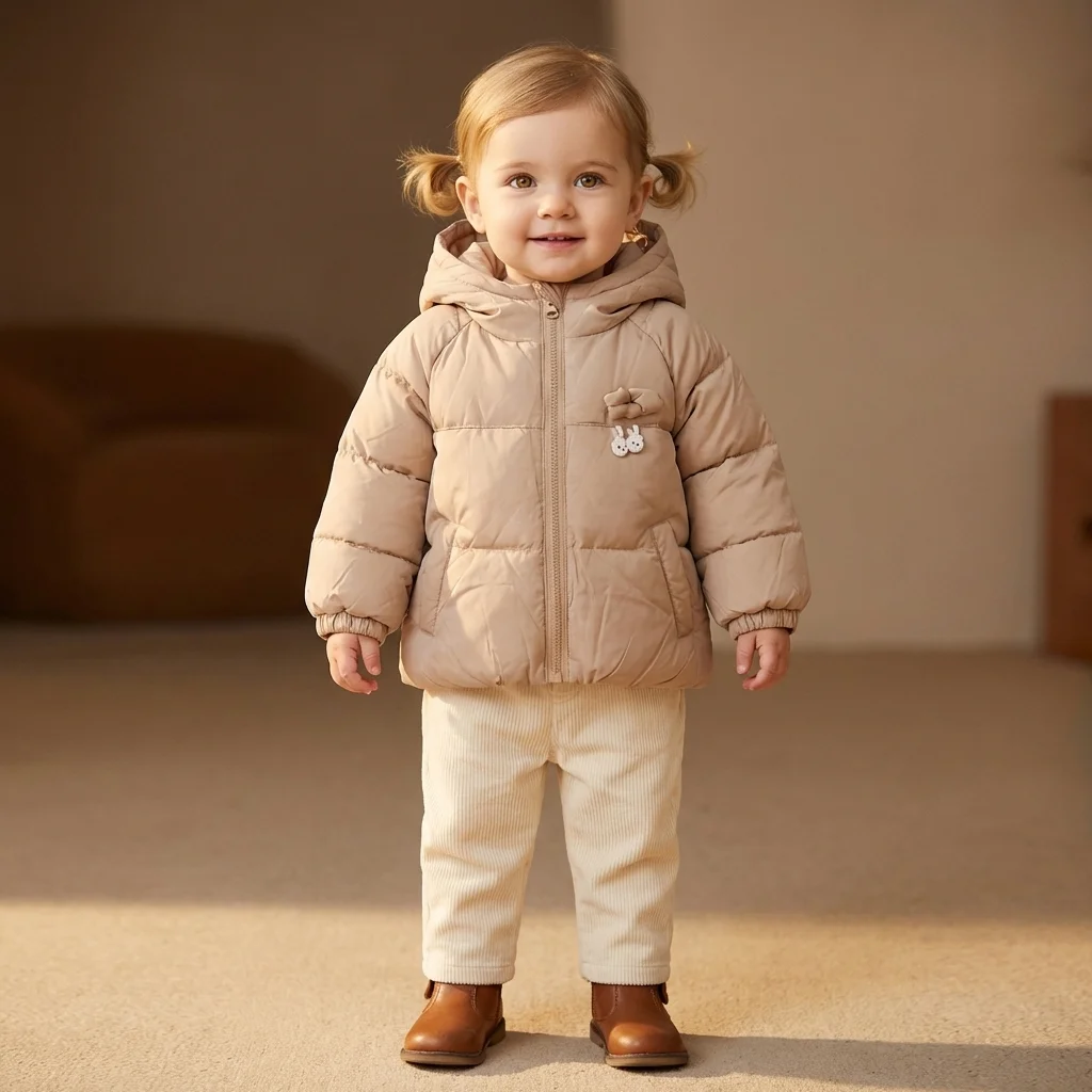 

Детская зимняя куртка Bow Down с 90% белым утиным пухом, с капюшоном и милым кроликом, пуховик, верхняя одежда для повседневной носки, 1-6 лет