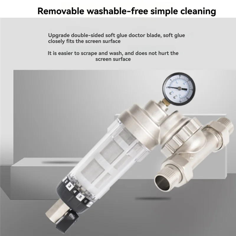 ABRB-Filtro Central para toda la casa, filtro de válvula giratoria Universal de 360 grados, filtro de agua de sedimentos reutilizable, niquelado, 4 puntos