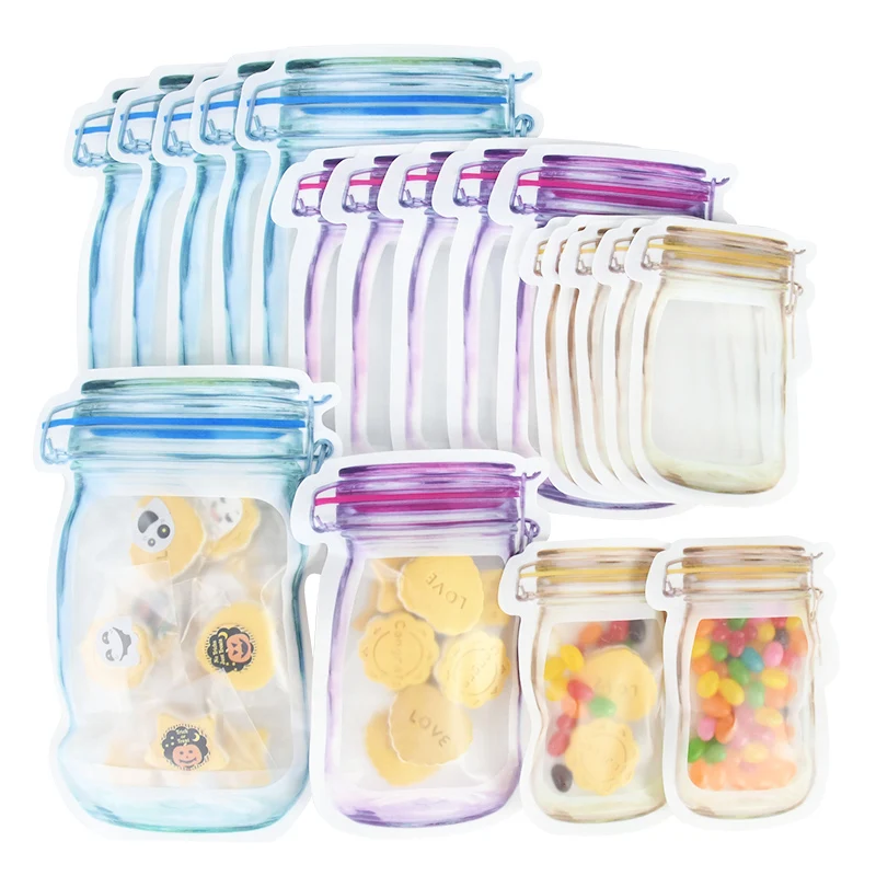 

5/10pcs Reusable Mason Jar Seal Fresh Food Saver Storage Bags Organizer Waterproof Cookies Bag Food Zipper Package Ziplock Bags