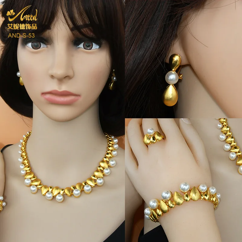 Zircon Pearl Gentle Bridal Set Women's 24K Gold AU999 - Smooth chain, round pearls, skin-friendly comfort