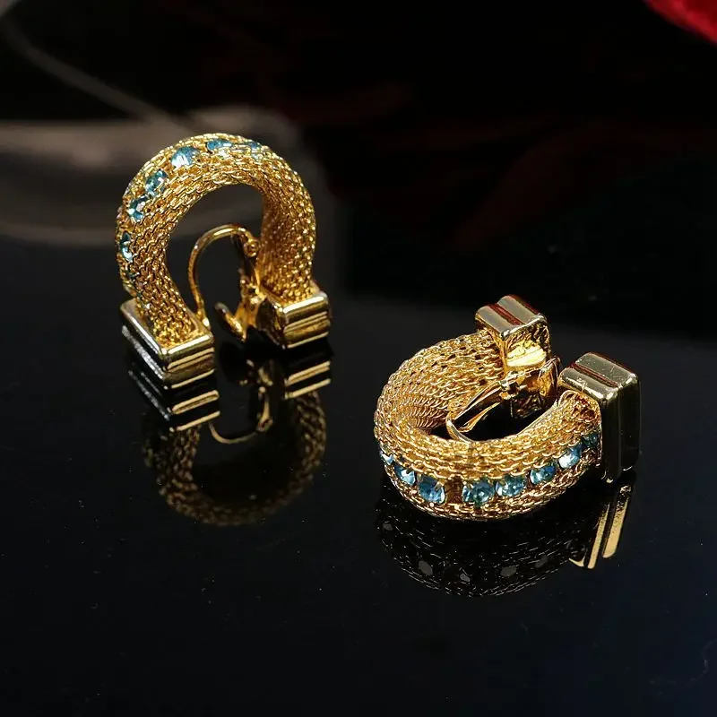 

Stylish palace style simple exquisite inlaid bracelet without ear piercing U-shaped gold-plated high-grade ear clip