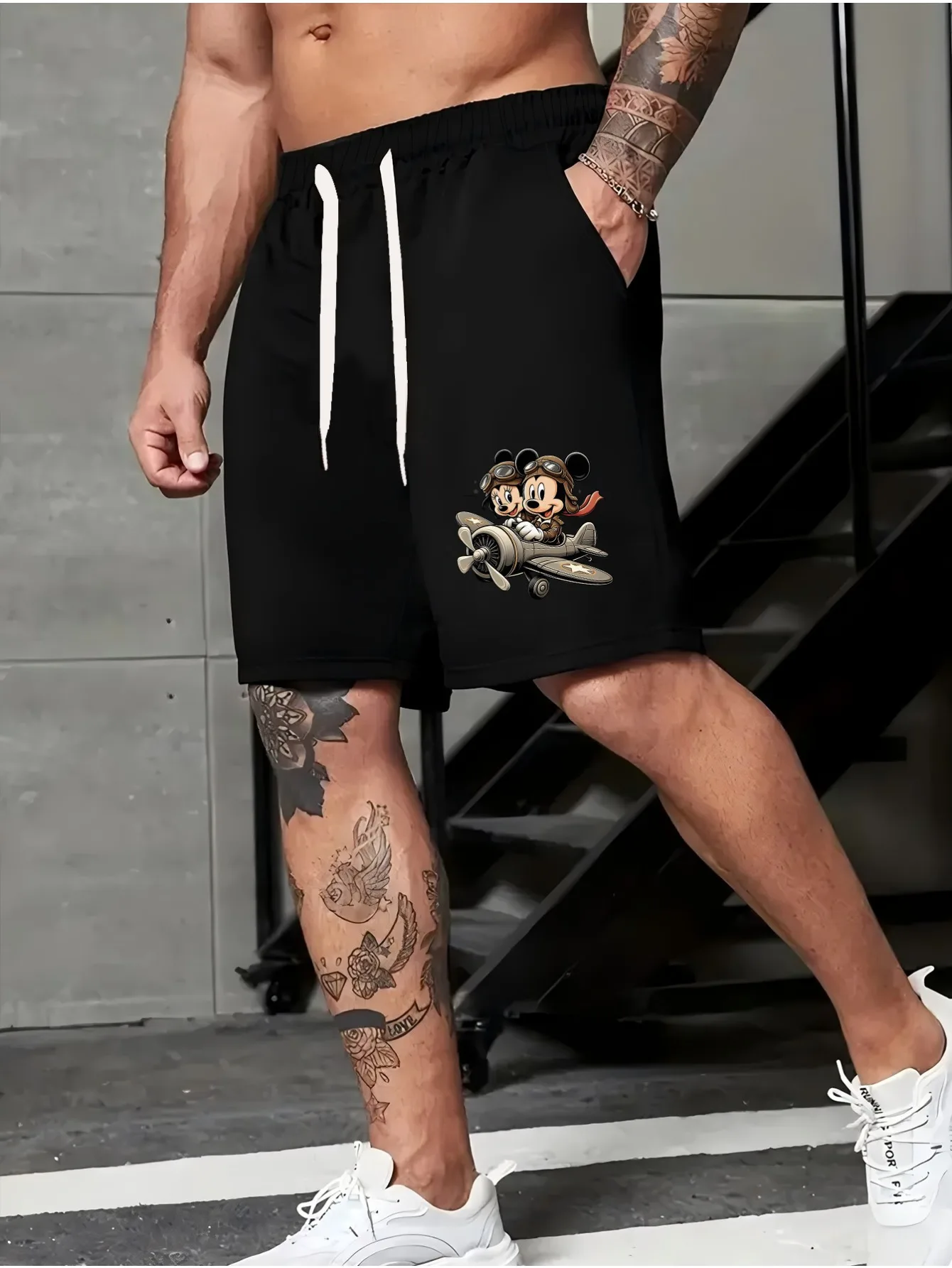 

2025 New Disney Mickey Mouse Men'S Summer Casual Sport Shorts Loose Fit Elastic Waistline with Drawstring Breathable Fabric