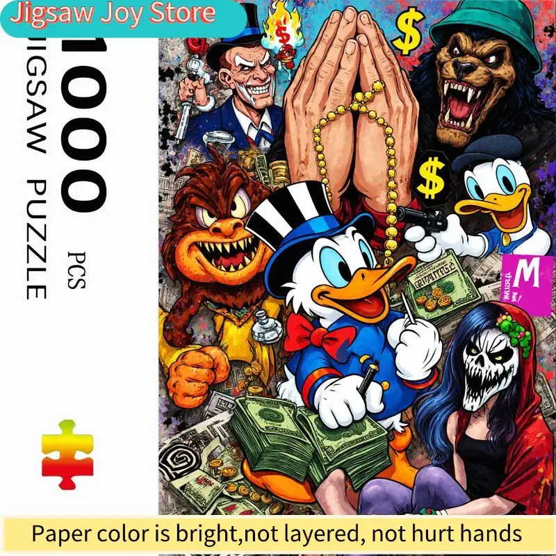 لغز ديزني الملون بتصميم العصابات |   تتميز بشخصية الرجل ذو القبعة العلوية الذي يحمل المسدس، والوحش ذو الأسنان، والذئب ذو القبعة الخضراء، والرجل ذو القبعة العلوية.