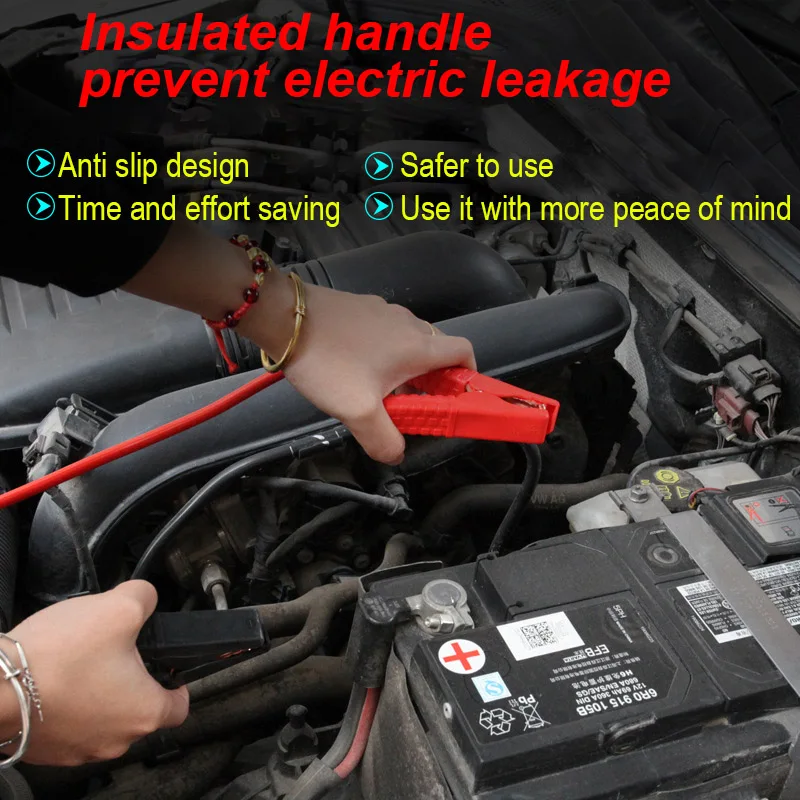3/4m Extended Car Battery Jumper Cable Double Headed Starter Lead with Clamp Vehicle Boost Cable Line for Emergency Use