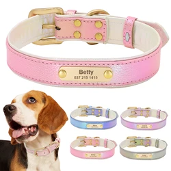 Customized PU Leather Dog Collar Soft Puppy Dog Collars Engraved Pet Cat Name Necklace Adjustable For Small Medium Large Dogs