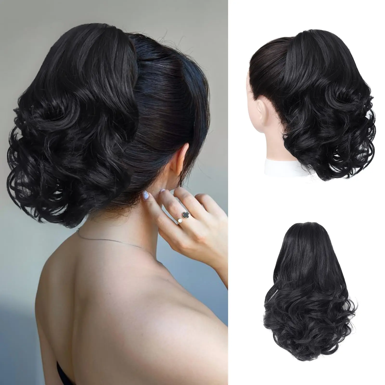 

25CM synthetic short curly ponytail wig fake ponytail hair extension wig clamped on a woman's ponytail