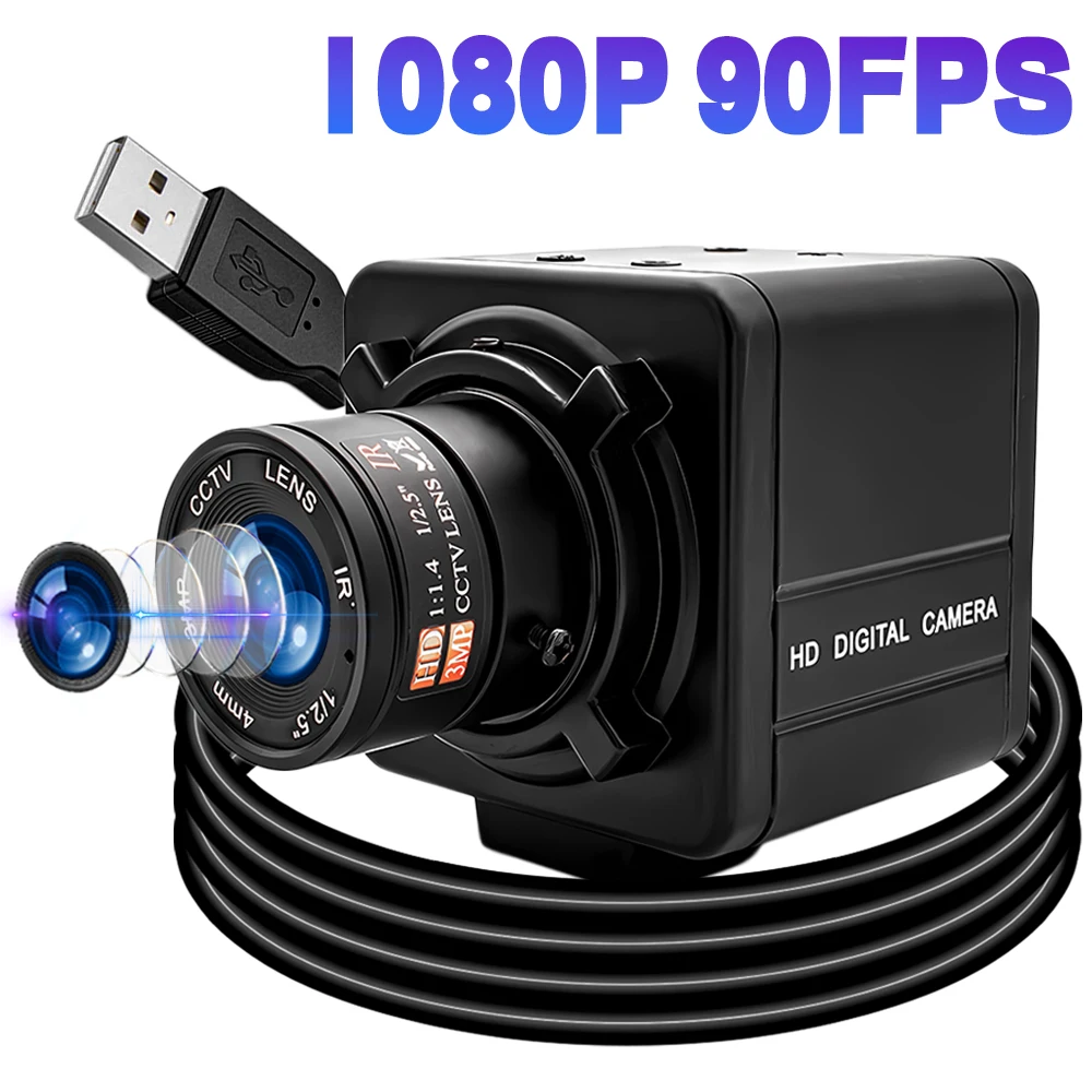 

WGWK 1080P 90FPS Global Shotter USB Camera High Frame AR0234 Industrial Metal Box Fixed Focal Lens Without Blur Mini Webcam