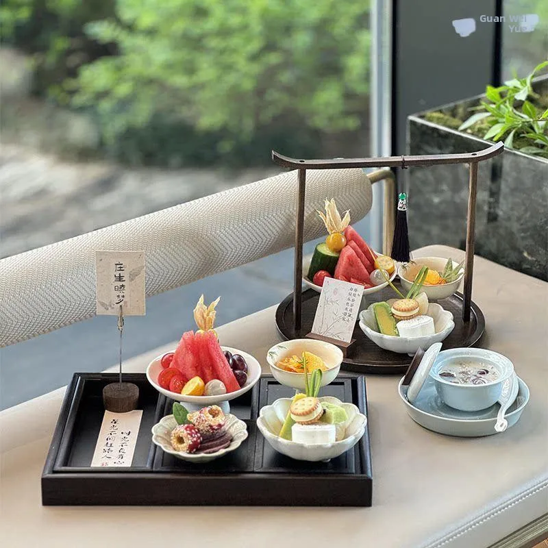 

Chinese Style Tea Time Display Stand Dessert Plate Fruit Tray Cafe Tea House Afternoon Tea Cake Showpiece Glass Diningware
