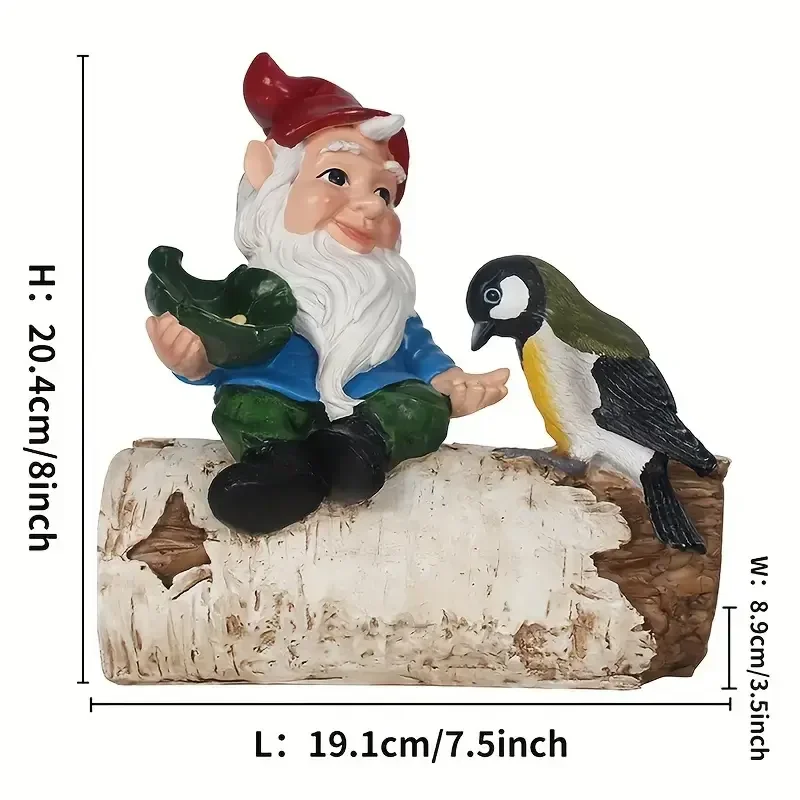 Nature-friendly Hand-painted Gnome Resin Crafts Holiday Garden Ornaments Bird & Seed Detail Outdoor Garden Decor Figurines