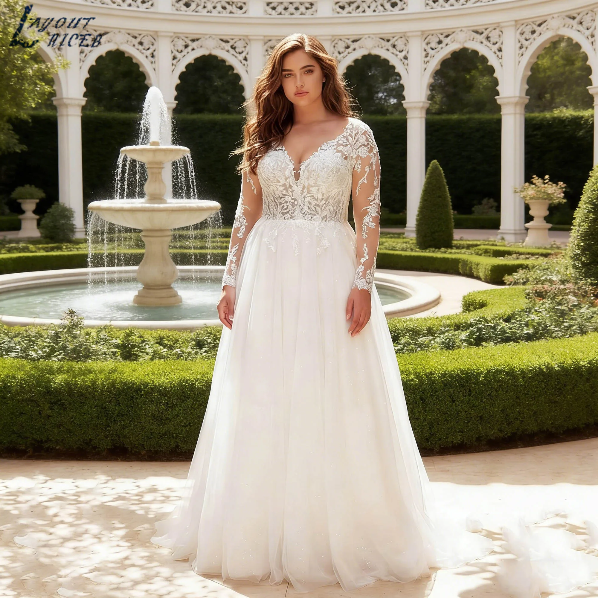 

Long sleeves Appliques Wedding Dress V-neck A-line Plus Size Bride Gown Classic Romantic Tulle vestidos de novia 2026 Customized