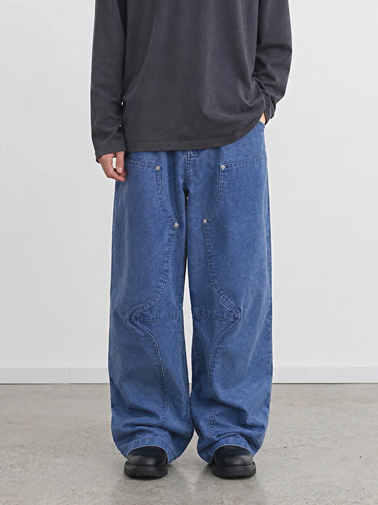 Loose Fit Casual Pants Unisex Streetwear Workwear Japanese Style B01 Wide Leg Loose Pants Washed Cotton Trousers for Men And ...