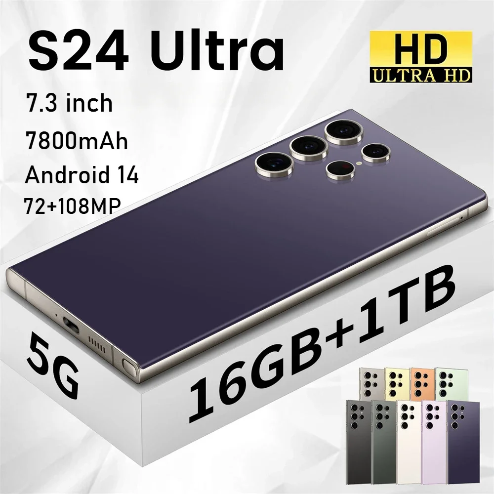 S24 Ultra Original Smartphone 7.3HD Mobile Phones 5G Dual SIM Android 14 Cell Phone Snapdragon 8 gen 3 Global Version Cellphones