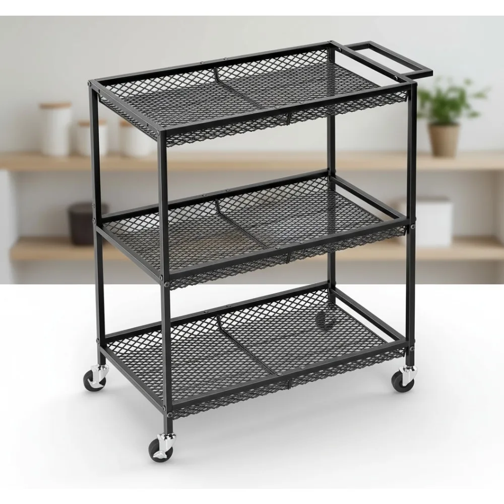 

3-Tier Rolling Kitchen Cart Heavy Duty Metal Utility Cart with Wheels for Home Office Garage Storage