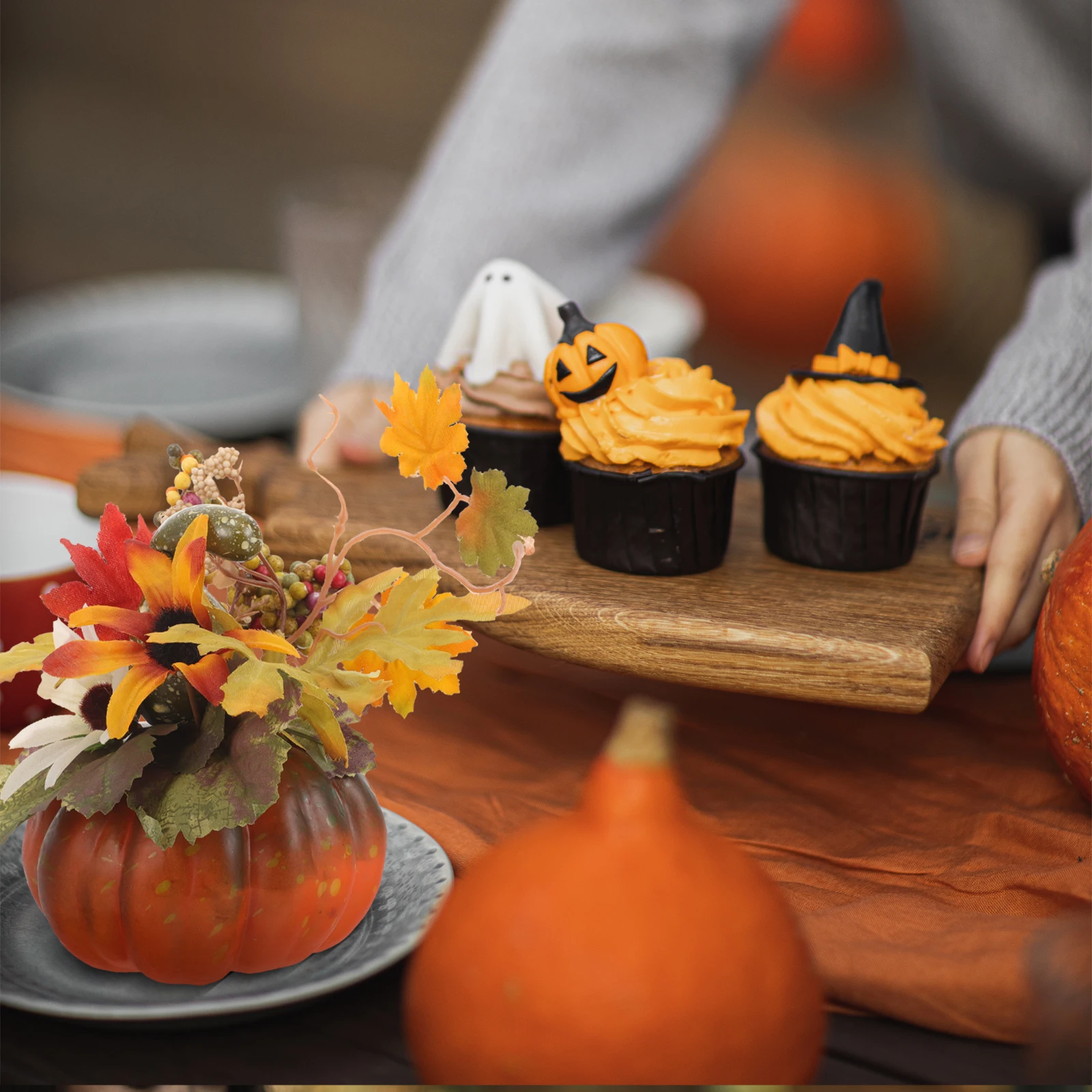 

3pcs Artificial Maple Leaf Pumpkin Decor Autumn Home Decoration Faux Fall Leaves Bedroom Table Centerpiece Halloween