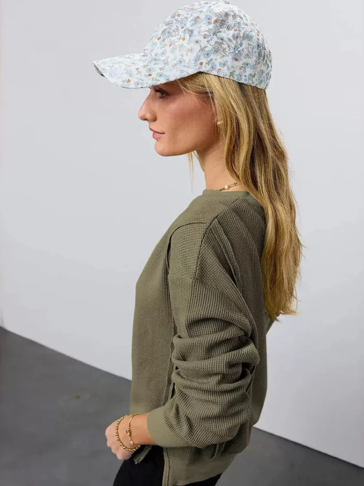 Faionable American Sle dames ronde Ne Knitwear lange Sve split trui losse pasvorm Lantern Sve kleur streetwear