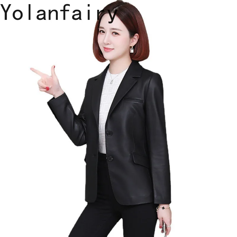 Yolanfairy-女性用の本革ジャケット,シープスキンスーツコート,ショート,スリムフィット,小さなアウター,春,秋,新品