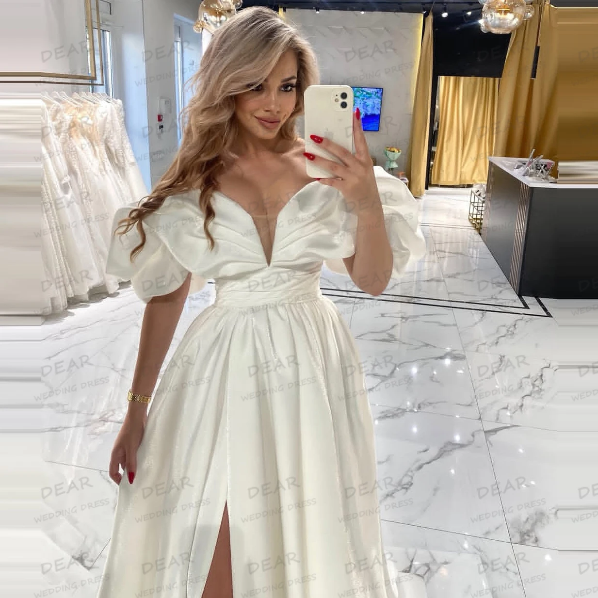 فساتين زفاف بسيطة ومثيرة على شكل حرف A للنساء بدون أكمام على شكل قلب من الساتان فساتين العروس بفتحة جانبية للحفلات فيستدوس دي نوفيا مخصصة