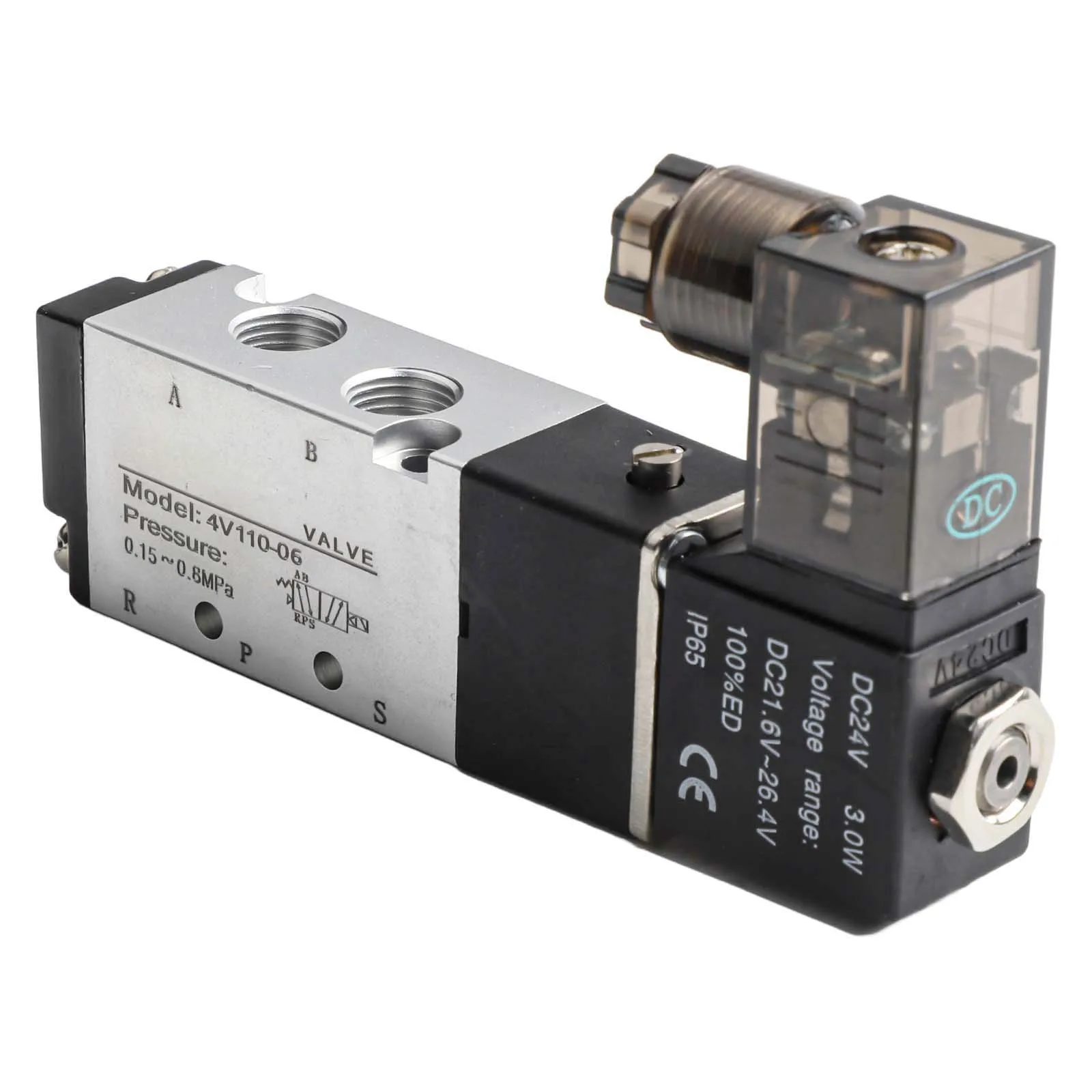 Pneumatic Solenoid Valve 4V110 06 Model 5 Port 2 Position DC 24V PT1/8 Air Valve for Industrial Automation with Aluminum Body