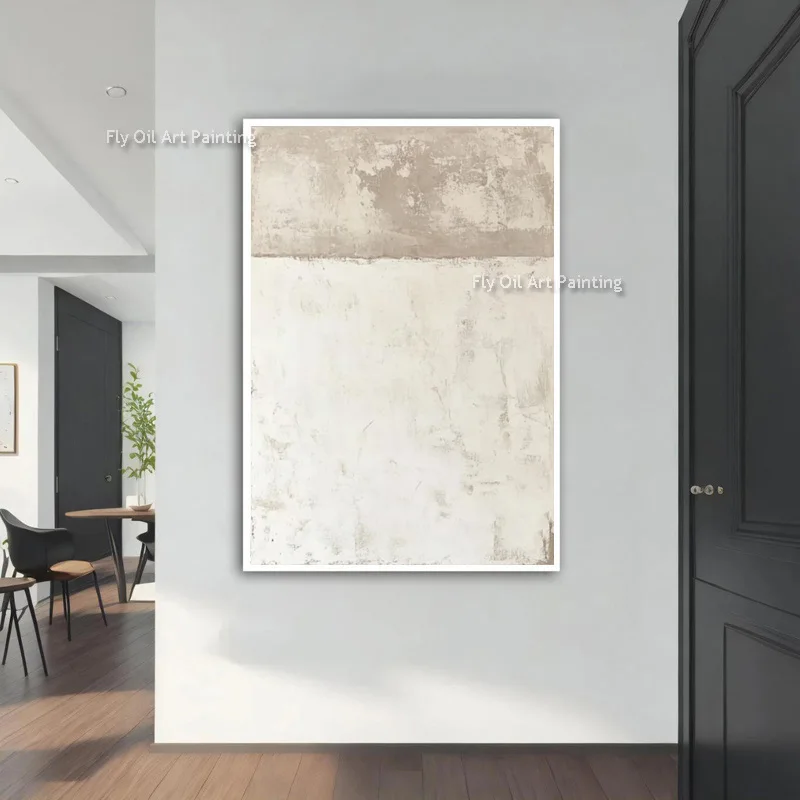 Special Modern Beige Abstract Canvas Oil Painting Handmade Black White Minimalism Abstract Wall Art For Bedroom Decration