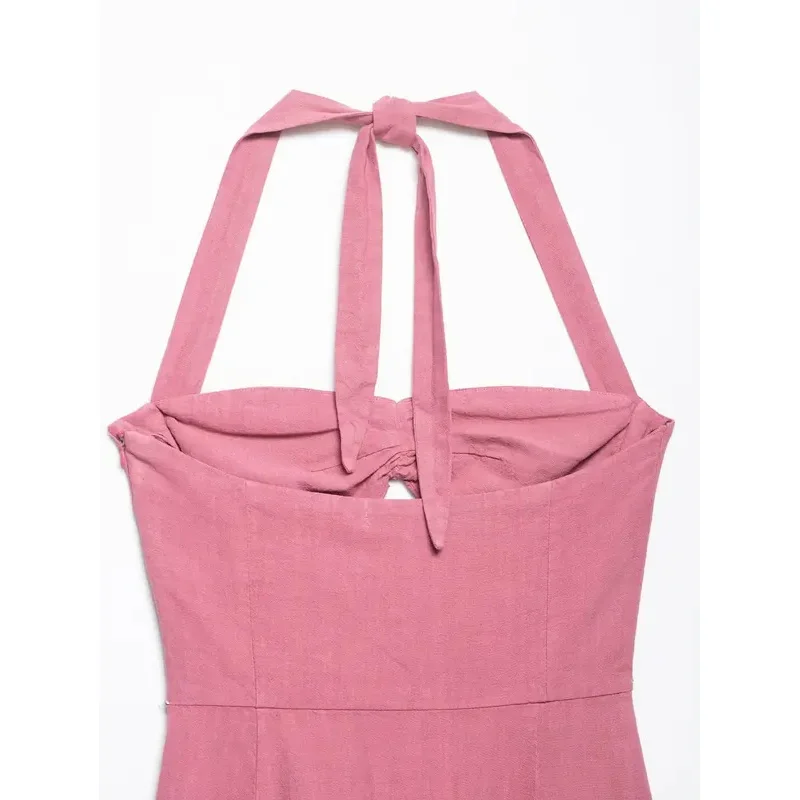 Women's Sexy Sweet Linen Backless Long Dress Ruffle Front Hole Button Summer 2025 Fashion Festival Style