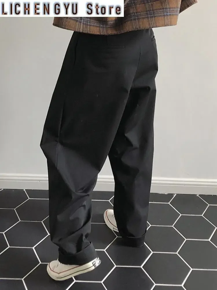 High Waist Black Pleated Long Asymmetric Wide Leg Pants New Loose Fit Trousers Women Fashion Spring Autumn