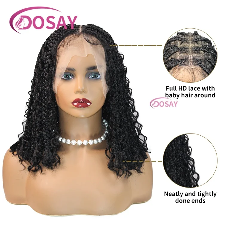 Wig Kepang Kotak Tanpa Simpul Kepang Bohenia 12 "untuk Wanita Kulit Hitam Wig Boho Depan Renda dengan Rambut Bayi Wig Afrika Kepang Wig Sintetis