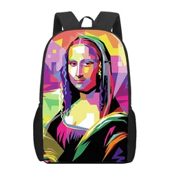 Engraçado Mona Lisa Art School Bags para meninos e meninas, 3D Print Book Bags, Mochilas Adolescentes, Kids Student Bags, Mochila de Viagem Casual