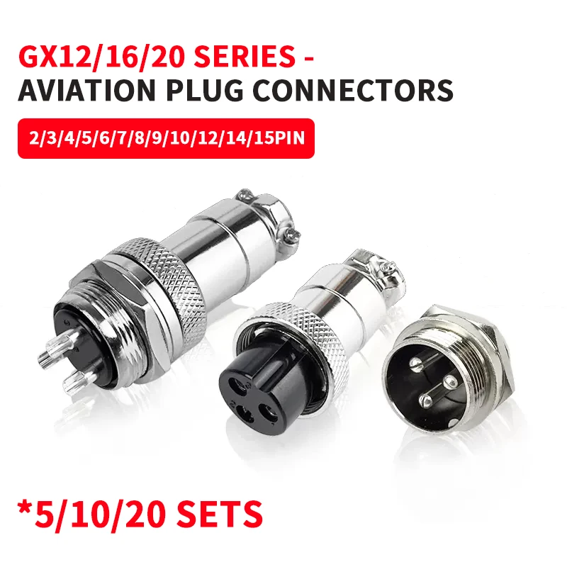 

5/10/20Set GX12 GX16 GX20 2 3 4 5 6 7 8 9 10 12 14 15 Pin Male&Female Aviator Aviation Plug Socket Connector Panel Mount