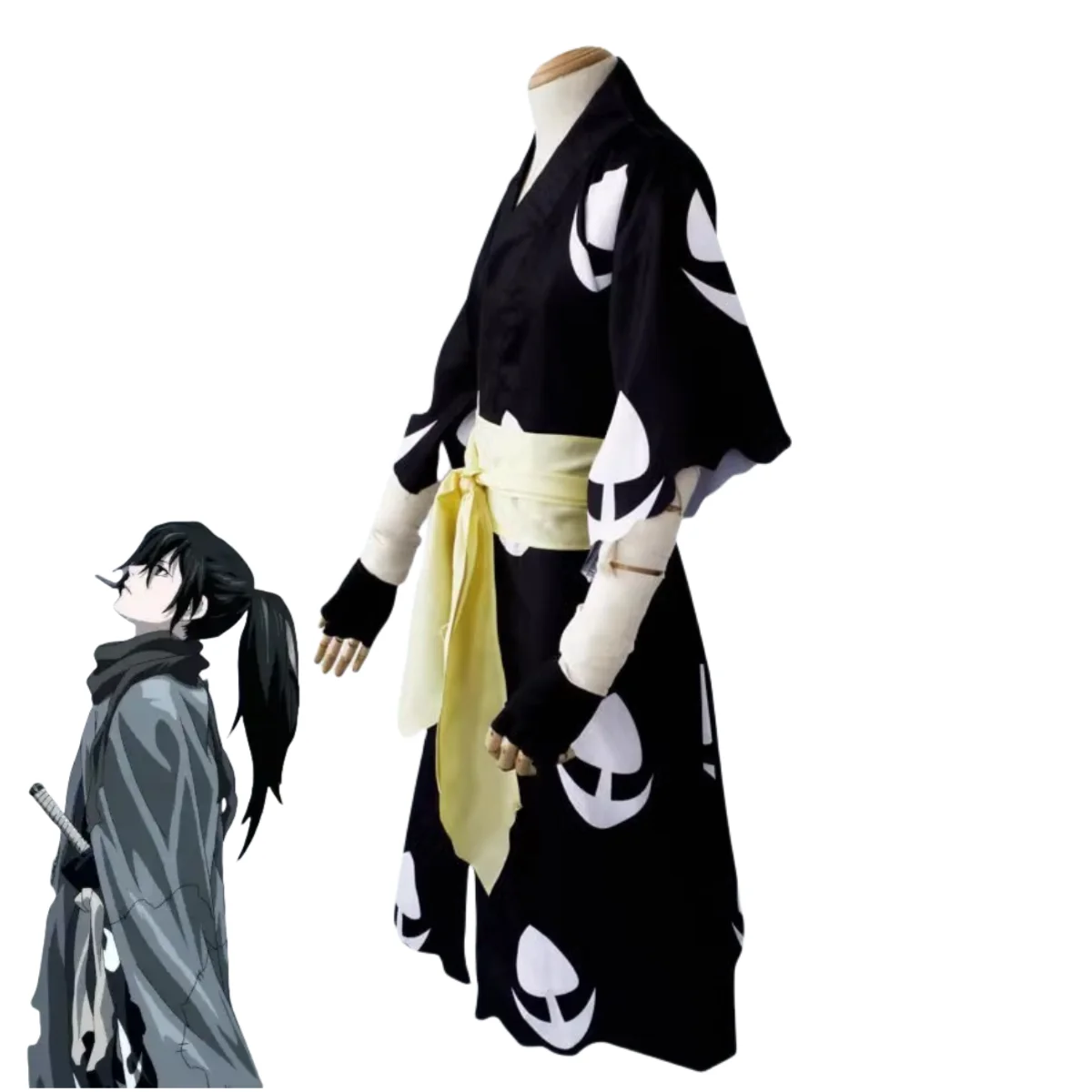 Anime Dororo Hyakkimaru Cosplay Costume Japanese Warrior Kimono Robe Cloak Coat Scarf Wig Adult Man Woman Halloween Suit view 4