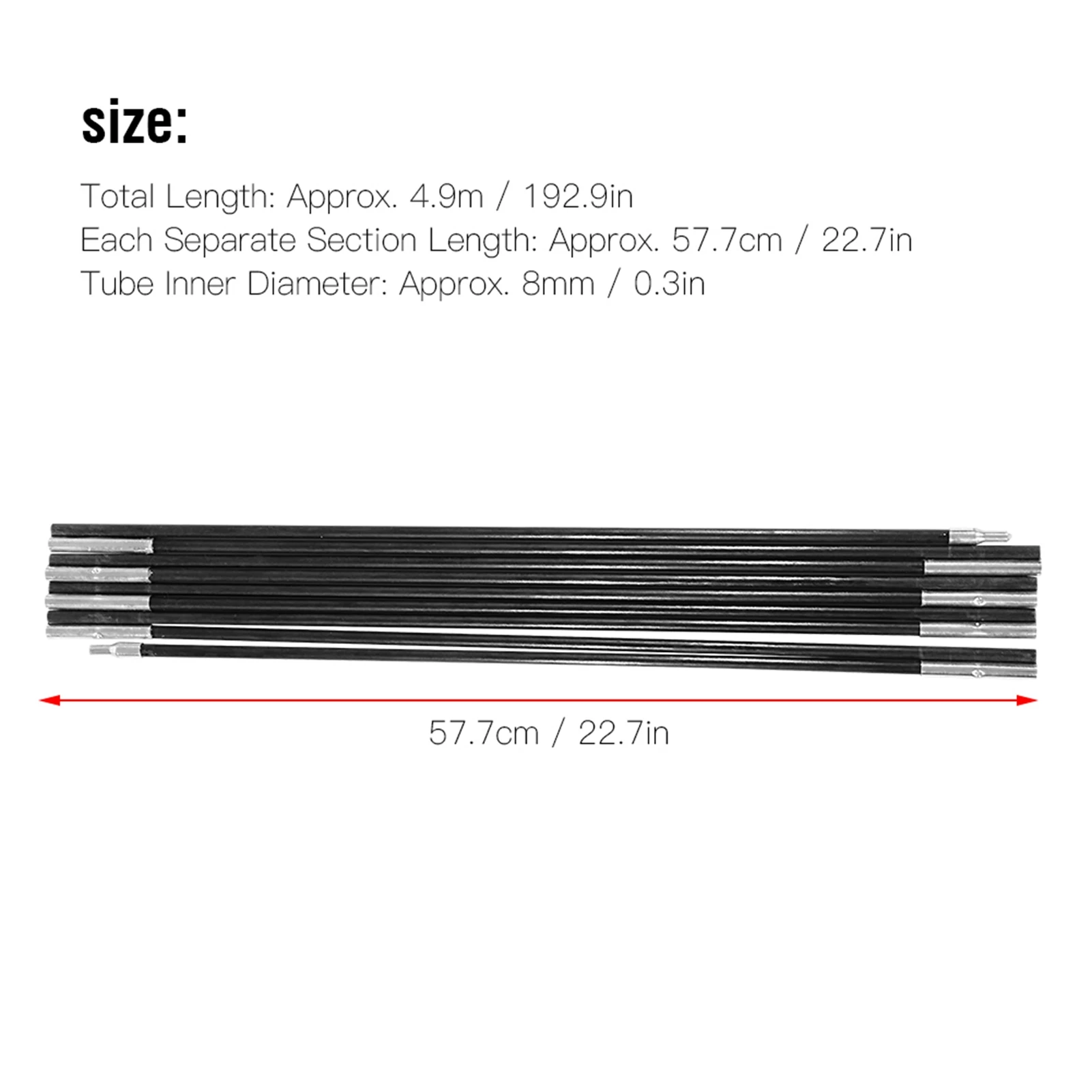 4.9M Fiberglass Camping Tent Pole Bars Outdoor Support Rods Awning Frames Kit for 7 to 8 Person Camping Tent