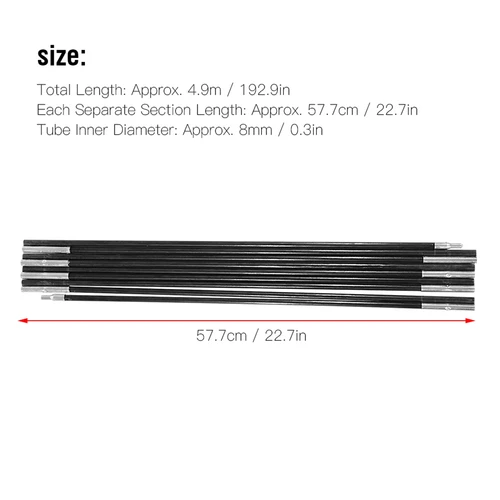 Imagen 2 del producto Barras de poste para tienda de campaña de fibra de vidrio de 4,9 M, varillas de soporte para exteriores, Kit de marcos de toldo para tienda de campaña de 7 a 8 personas