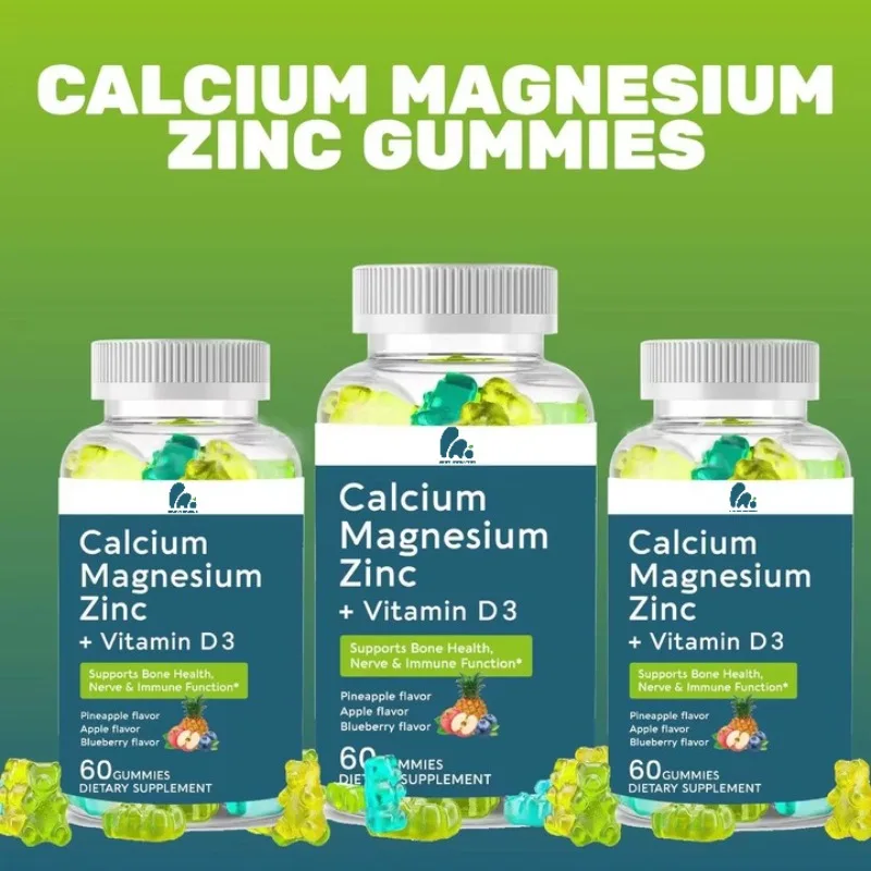 

Calcium, magnesium, zinc, vitamin D3 gummies support bone and immune health