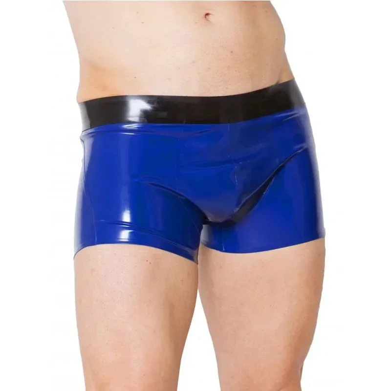 

Latex Panties Boxer Blue with Black Latex Shorts Rubber Men's Trousers Underwear Cosplay Costumes