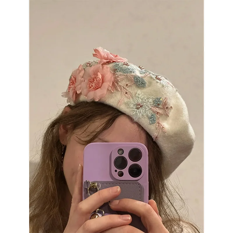 

Luxury Flower beret hat for women luxury Designer Beret INS Painter Hat Bouquet 모자 шапка женская gorros invierno mujer 베레모 boina