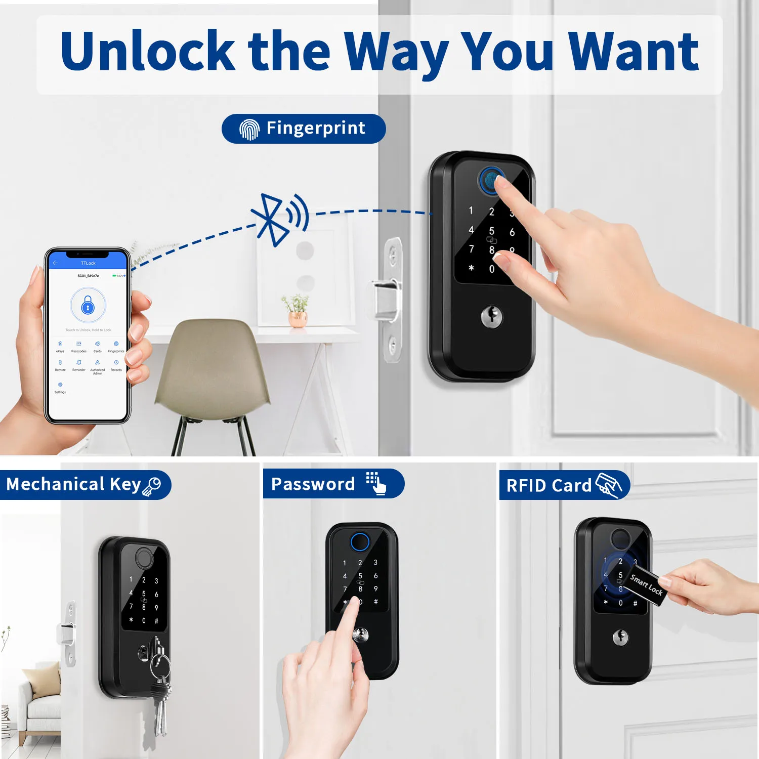 Smart Riegels chloss Finger abdruck Keyless Eingangstür schloss Haustür Smart Lock Riegel mit Code - Smart Lock mit App-Steuerung