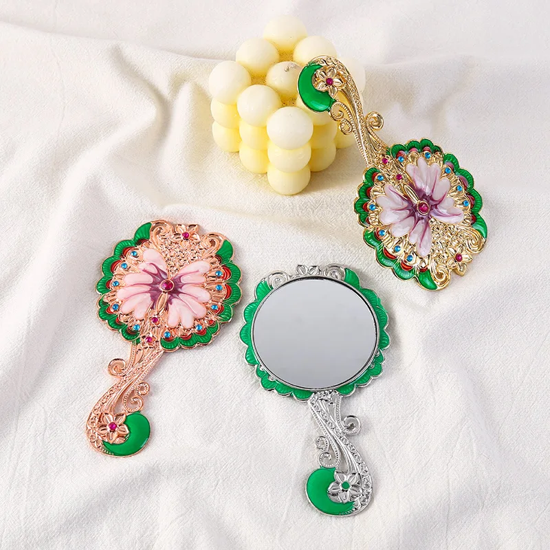 1 セットハンドヘルドミラーメイクアップヴィンテージ装飾パーソナルミラーコームポータブル化粧品
