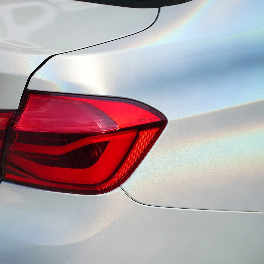 ฟิล์มไวนิลหุ้มรถยนต์สีรุ้งเหลือบรุ้ง โฮโลแกรม กลิตเตอร์สีขาว ฟิล์มหุ้มรถยนต์แบบด้าน โครม ฟิล์มไวนิลติดรถยนต์