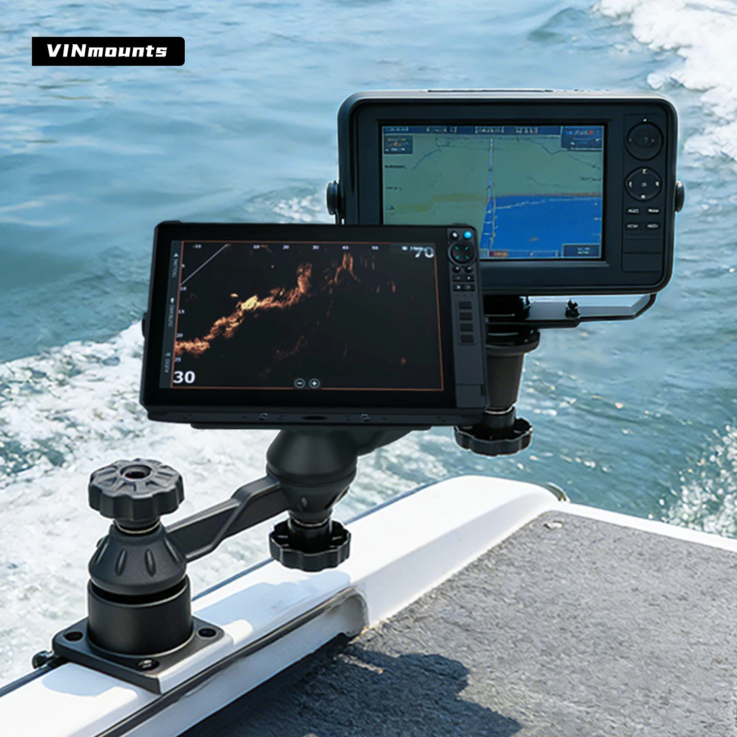 

Крепление VINmounts Horizontal Arm Fish Finder Mount – кронштейн для двух устройств с двойным дисплеем, для лодок и каяков